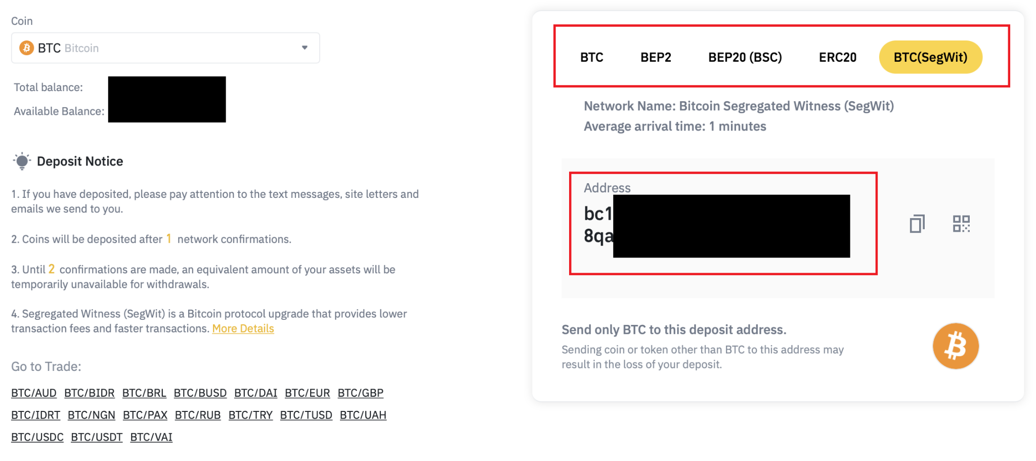 Địa chỉ ví Bitcoin Segregated Witness (SegWit) gốc với ký tự bắt đầu bằng “bc1”.