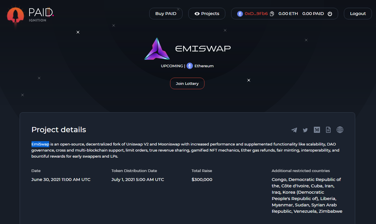 Thông tin chi tiết dự án EmiSwap.