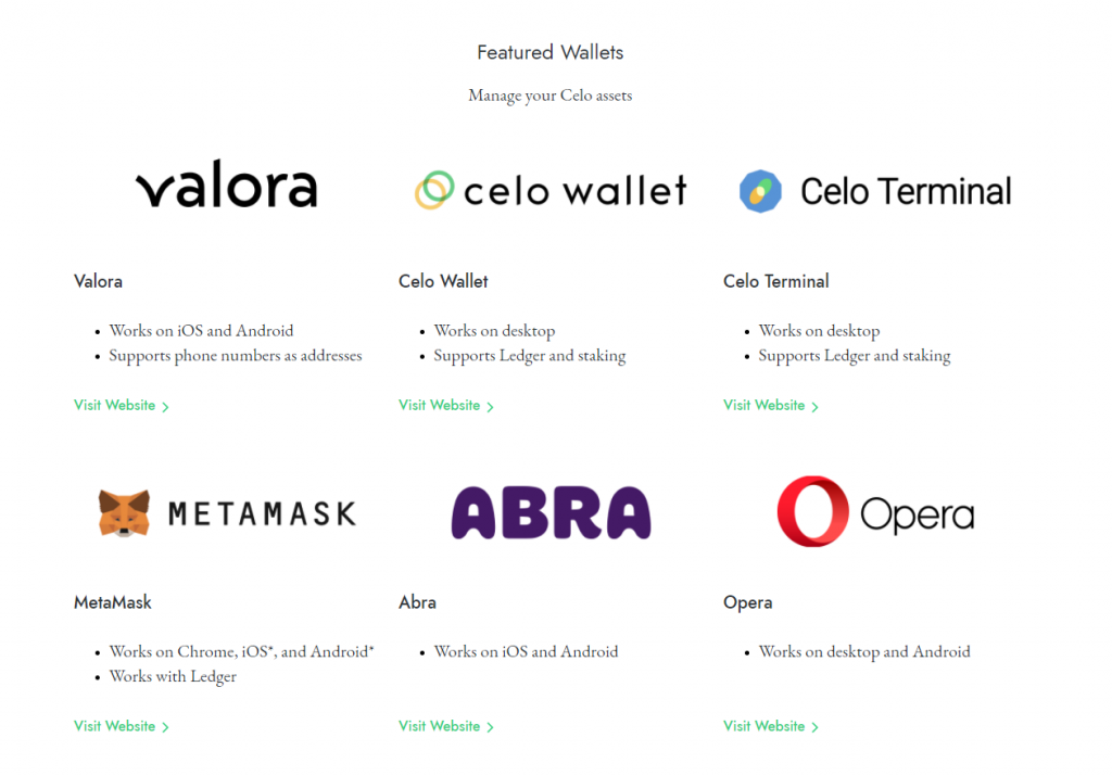 Một số dự án mảng wallet của Celo.