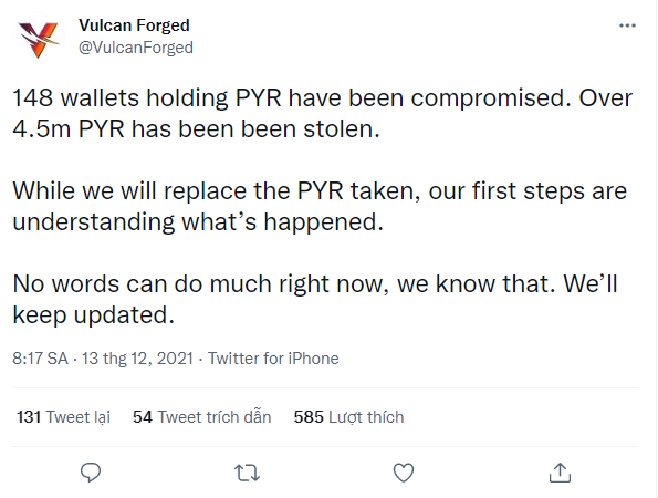Gia PYR giam manh tu vu hack tren NFT Marketplace Vulcan Forged - anh 2